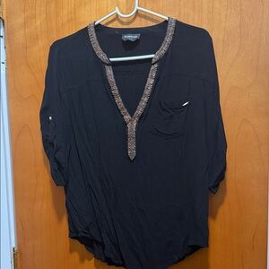 Bebé Black Blouse with Metallic Accents